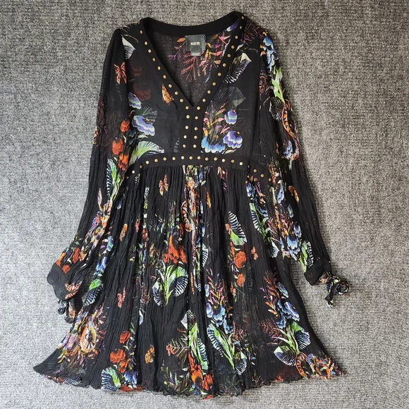 black long sleeve long evening dress Marienne Black Velvet Sequin Long Sleeve Mini Dress - US 6 main image 0